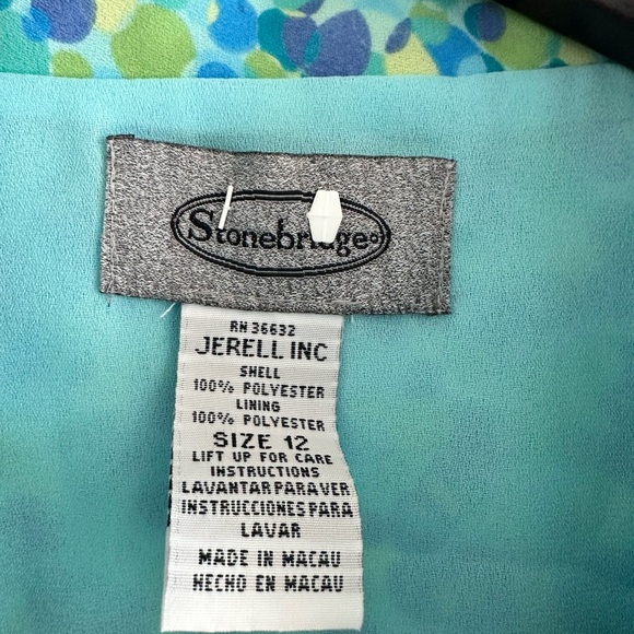 Stonebridge Women's Blue Green Patterned Button Up Blouse, 3/4 Sleeve, Size 12 - Picture 5 of 8